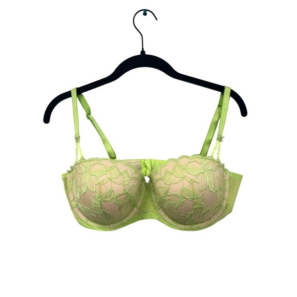 Women’s Victorias Secret Neon Green Lace Overlay Balconette Bra Size 36D #6266 - Picture 1 of 12